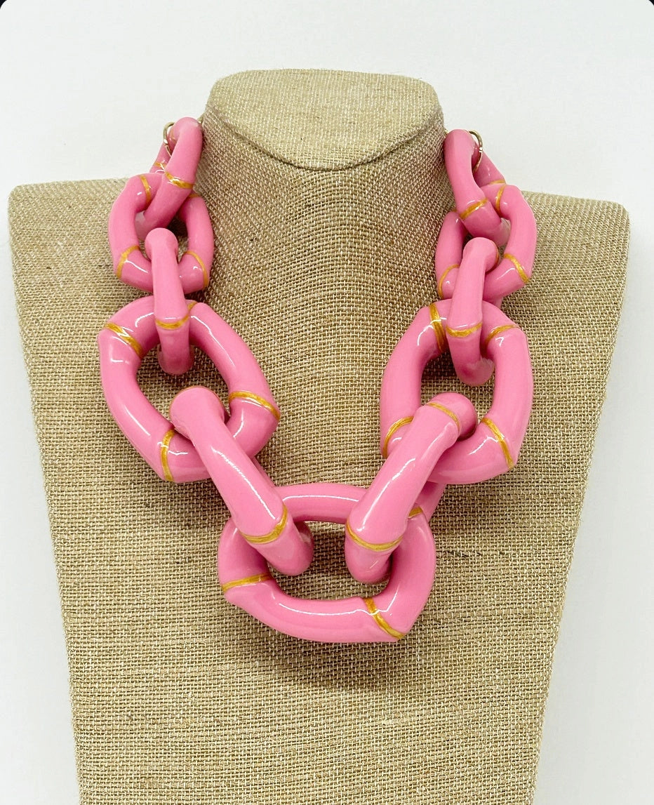 "the Michelle" - Bamboo Link Necklace - Pink image 0