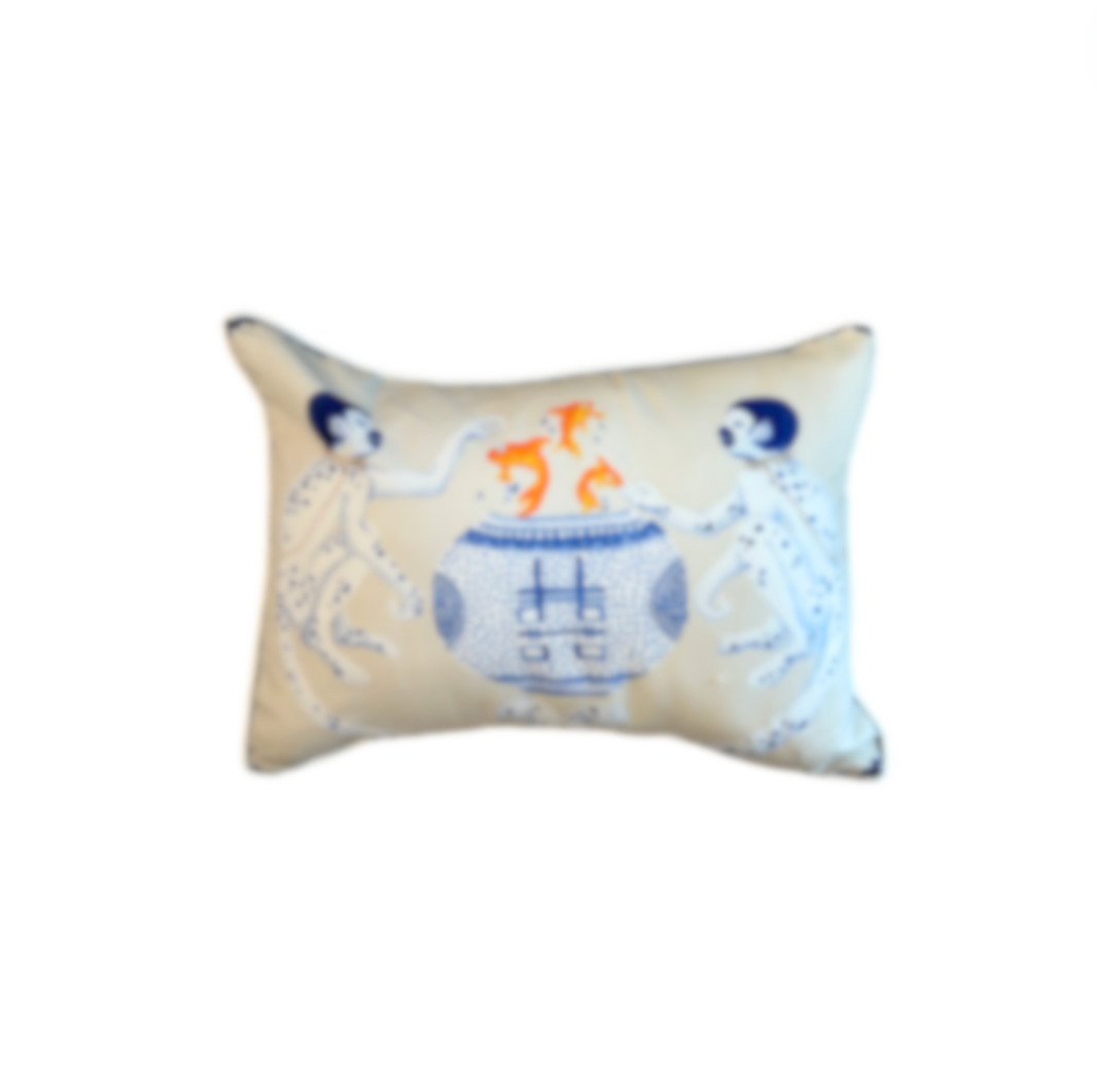 Paige Gemmel Pillow | Twin Monkeys Koi Fish | Blue/Orange image 0