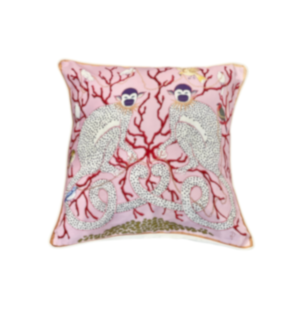Paige Gemmel Pillow | Twin Monkeys Coral Birds | Pink image 0