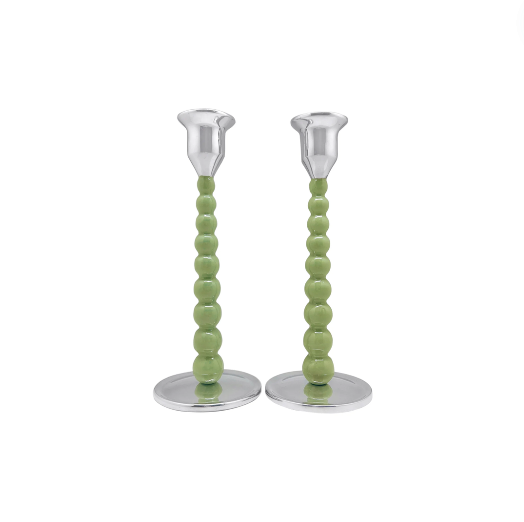Pearled Green Medium Candlestick Set image 0