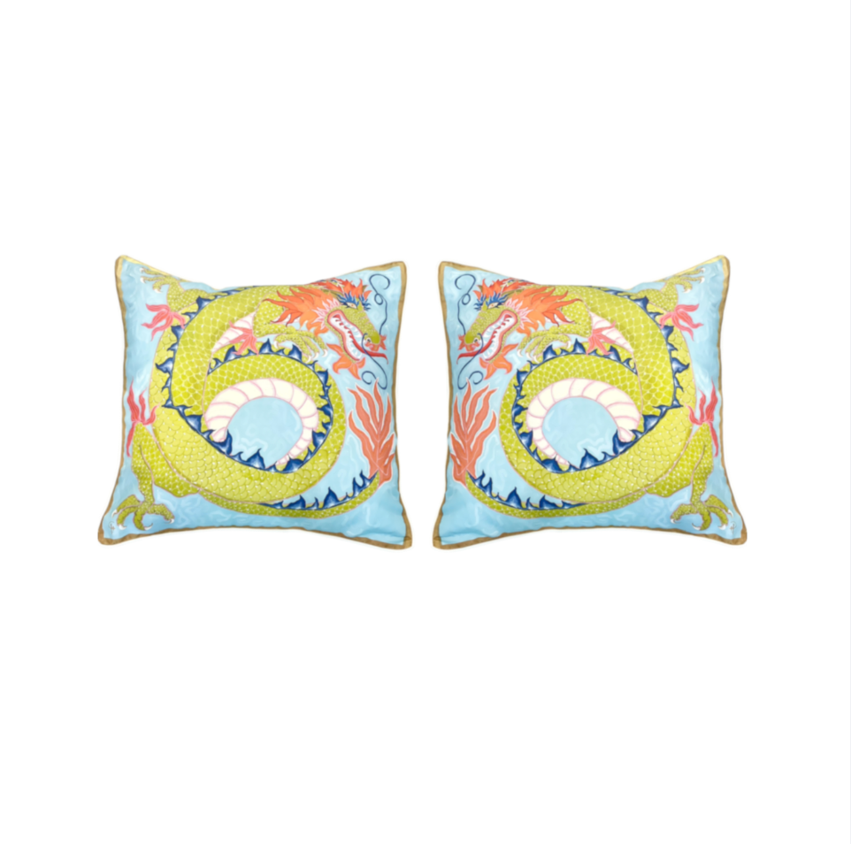 Paige Gemmel Pillow | Dragon Facing Left or Right | Aqua/Green image 0
