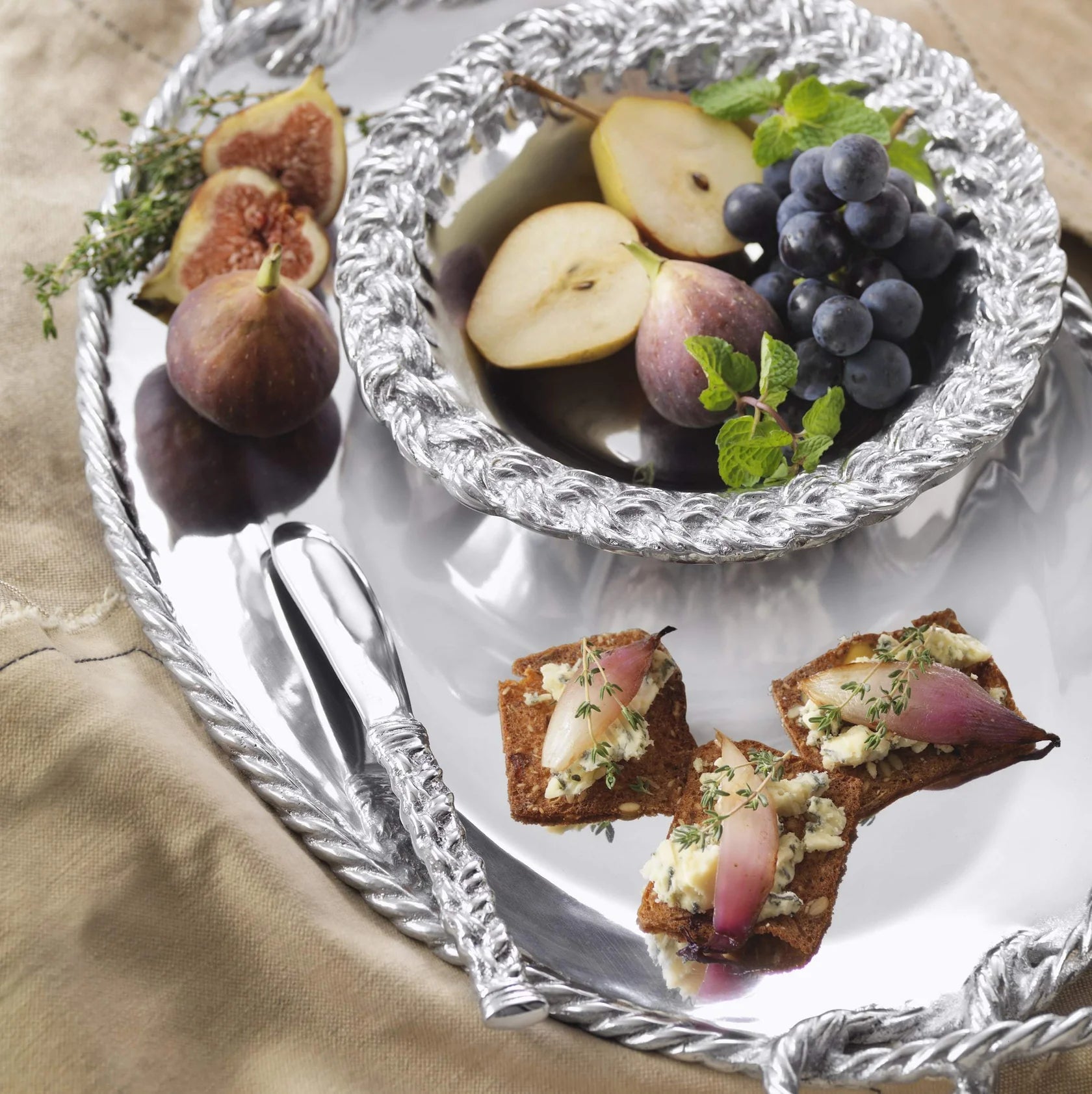 Rope Knot Handled Oval Serving Tray image 1