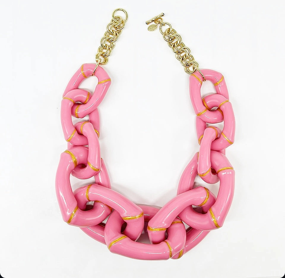 "the Michelle" - Bamboo Link Necklace - Pink image 2