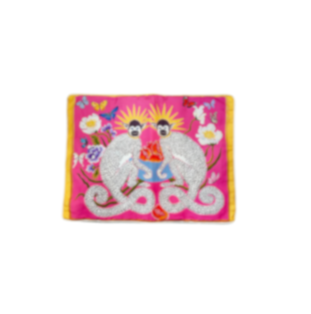 Paige Gemmel Pillow | Twin Monkeys Fruit Bowl | Pink image 0