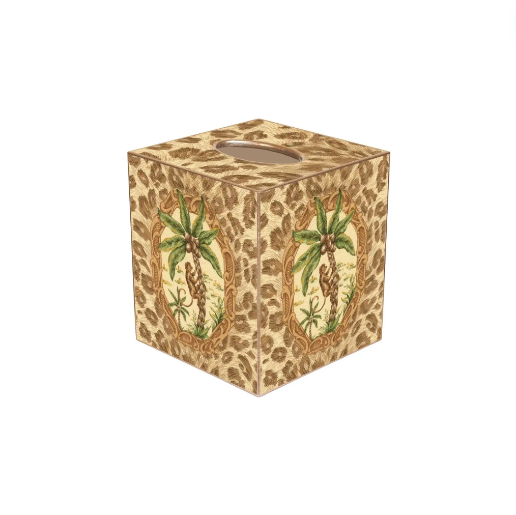 Tissue Box Holder | Monkey & Palm Tree w/ Leopard image 0
