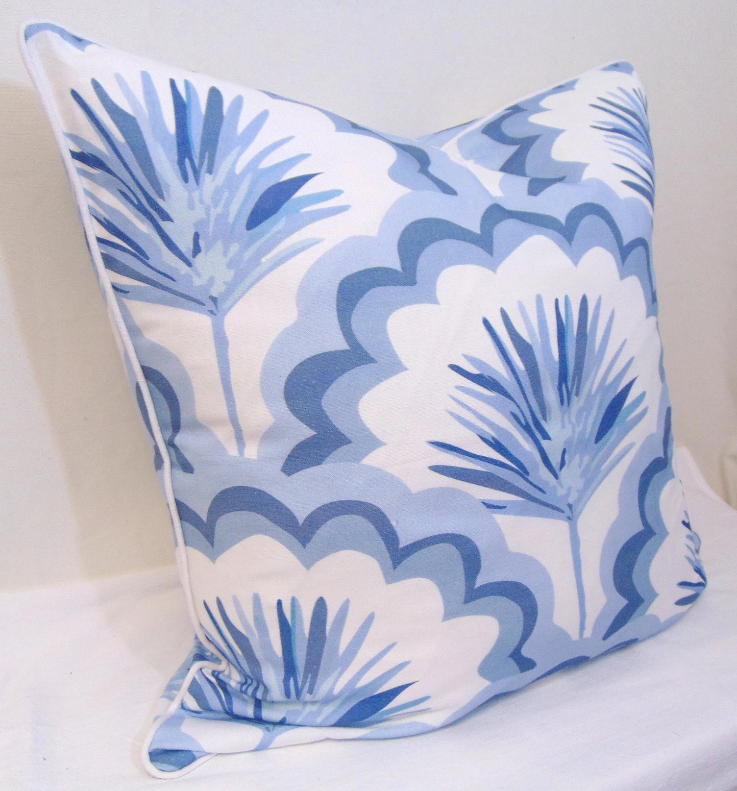Limited Edition Lace Fronds Blue/Grey Pillow Cover Welt image 1