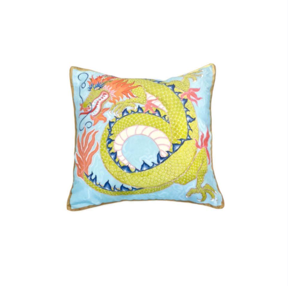 Paige Gemmel Pillow | Dragon Facing Left or Right | Aqua/Green image 1