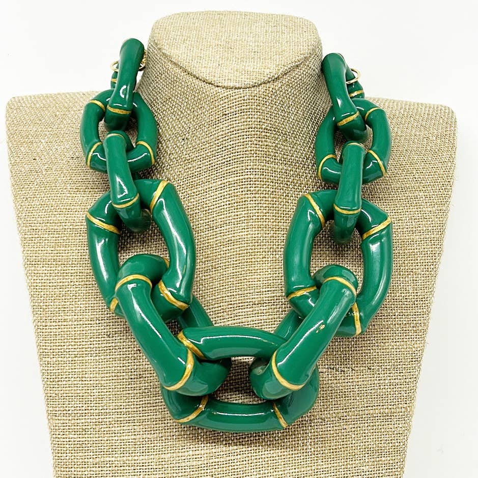 "the Michelle" - Bamboo Link Necklace - Green image 0