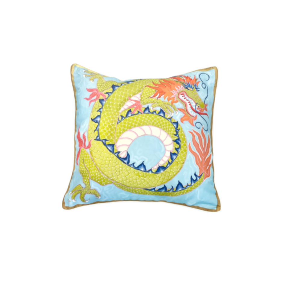 Paige Gemmel Pillow | Dragon Facing Left or Right | Aqua/Green image 2