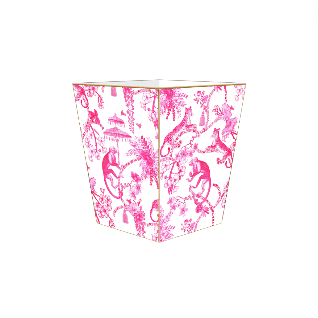 Wastepaper Basket | Chic Monkey Toile | Pink image 0