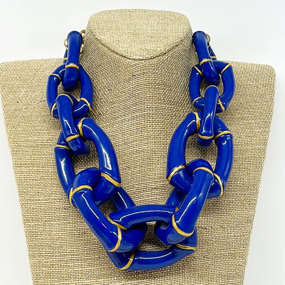 "the Michelle" - Bamboo Link Necklace - Blue image 0