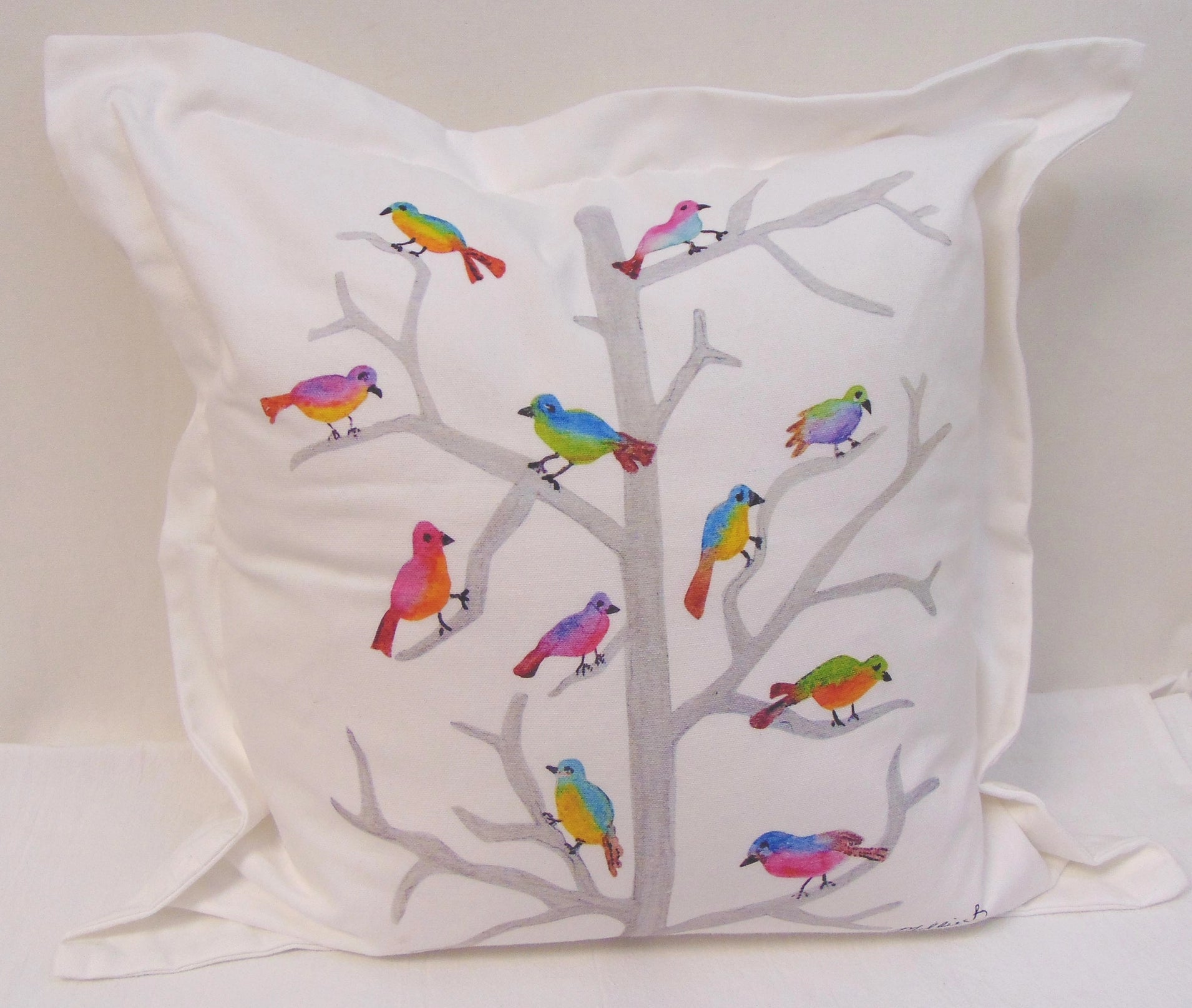 Limited Edition Watercolor Birdies Canvas Pillow Cover image 1