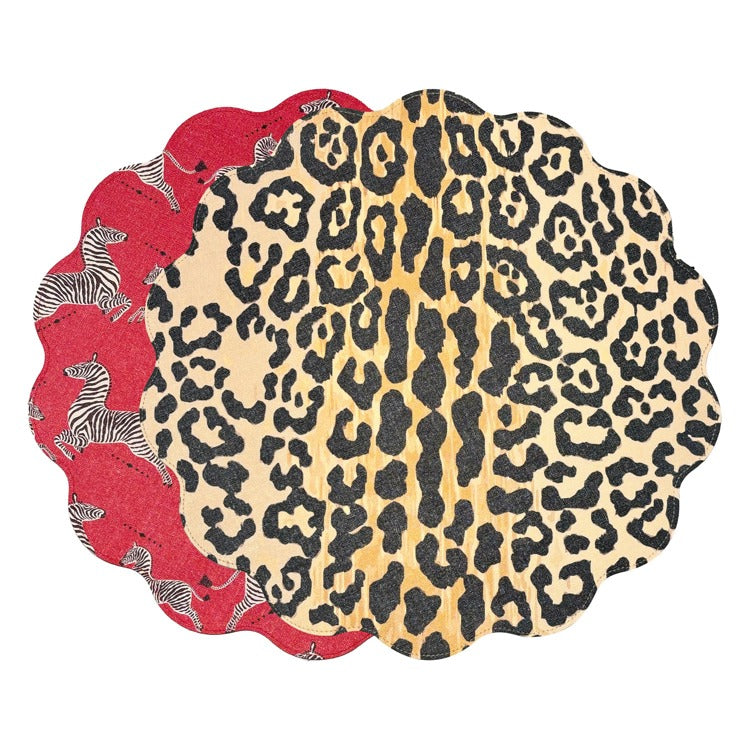 VIDA Cheetah and Zebra Reversible Round Placemats Set of 4 (Red & Black) image 0