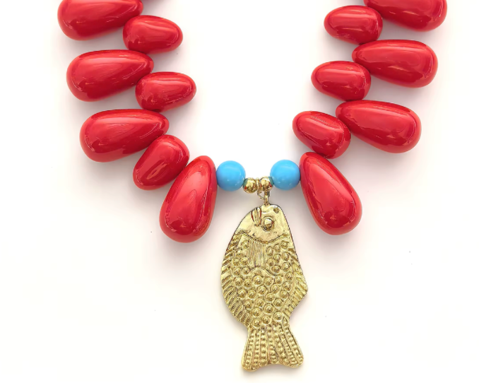 Lucky Fish- Kitsch and Sea- Resin Bead Statement Necklace