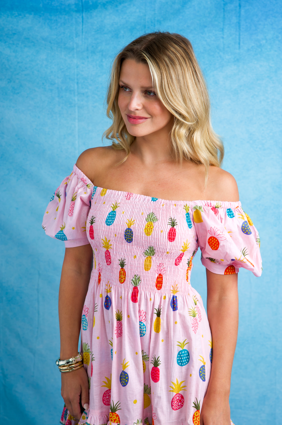 Poppy Dress Long | Pineapples | Pink/Multi image 0