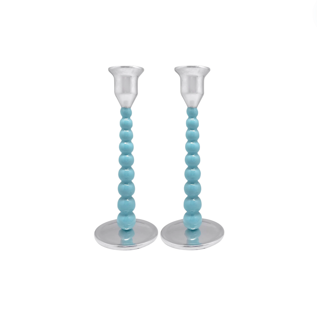 Pearled Aqua Medium Candlestick Set image 0