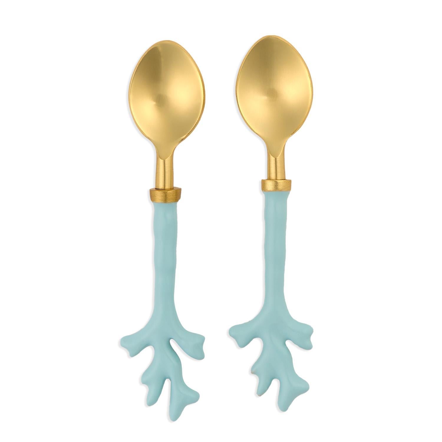 Set of 2 Seafoam Coral Spoons on Gift Card (hand wash only) - Stainless Steel/Al image 1