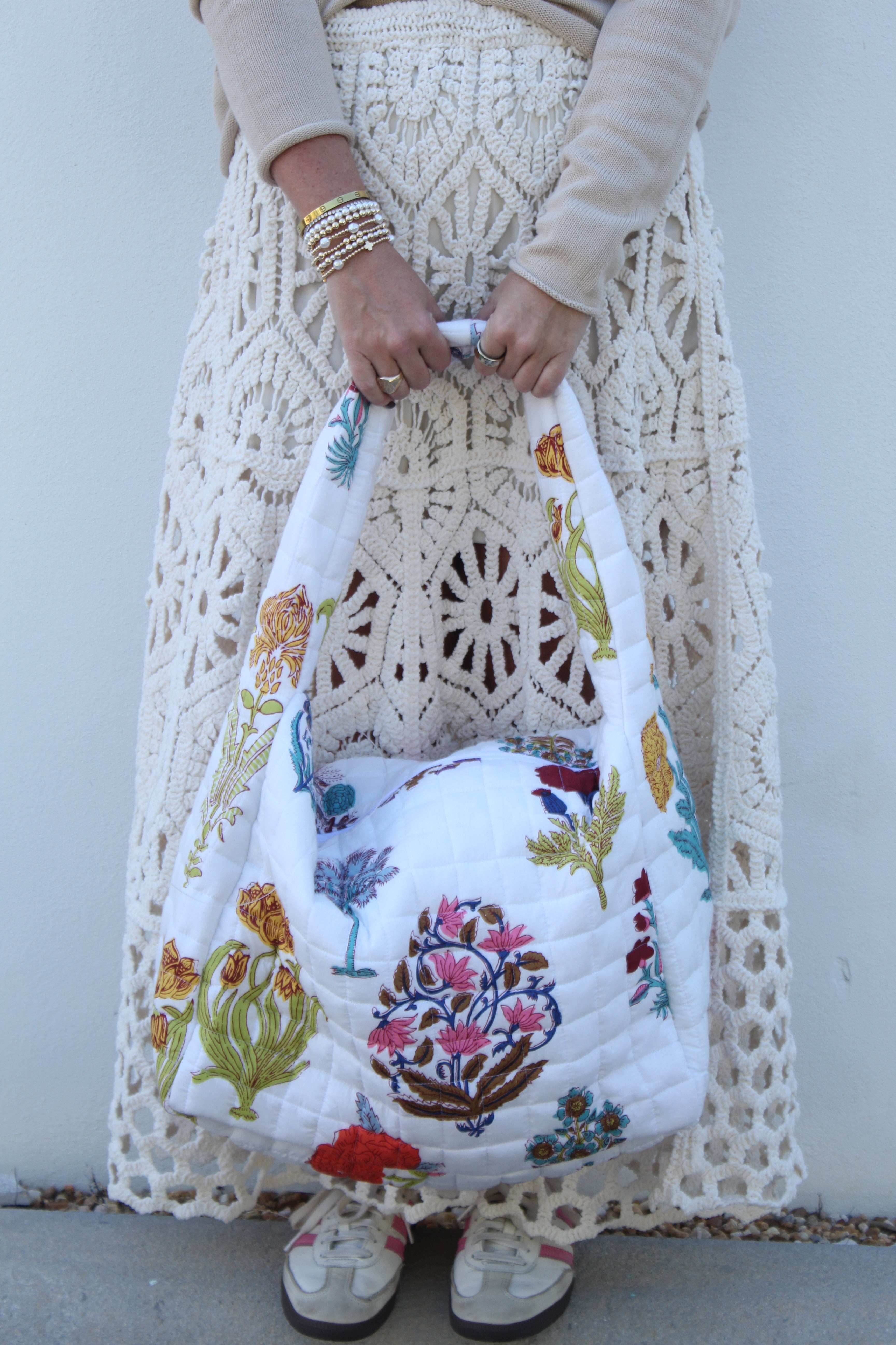 Puffer Tote Bag | Floral Block Print | Multi image 0
