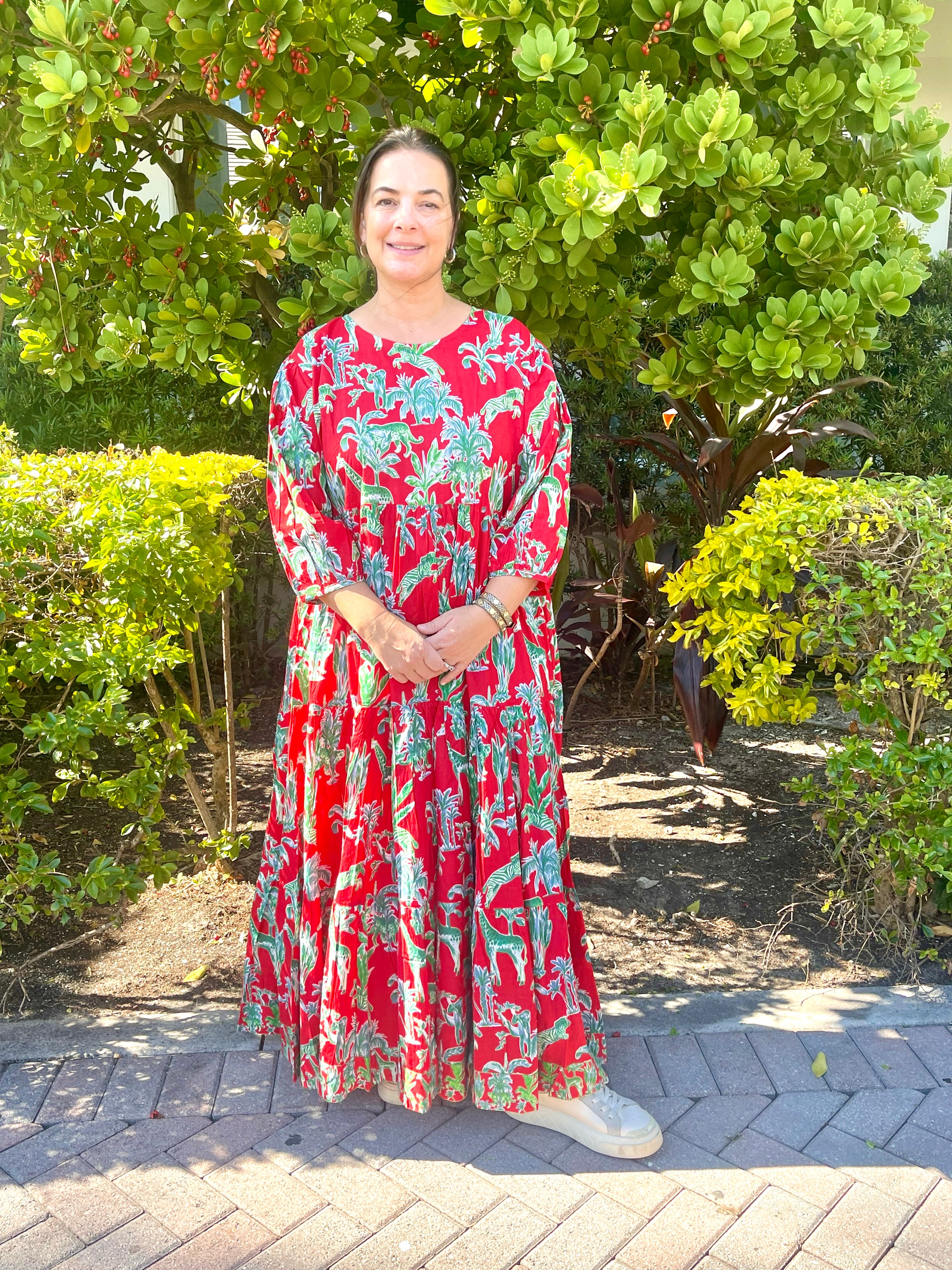 Bridget Dress | Jungle Toile | Red/Green image 0