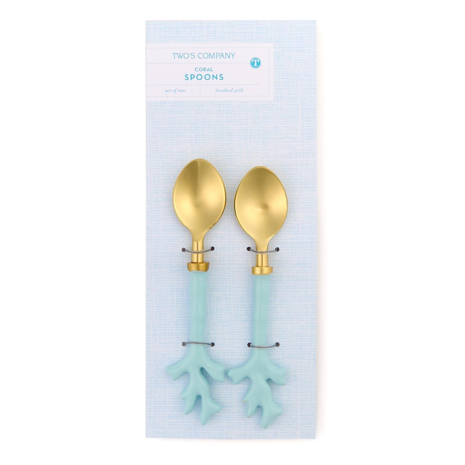 Set of 2 Seafoam Coral Spoons on Gift Card (hand wash only) - Stainless Steel/Al image 0