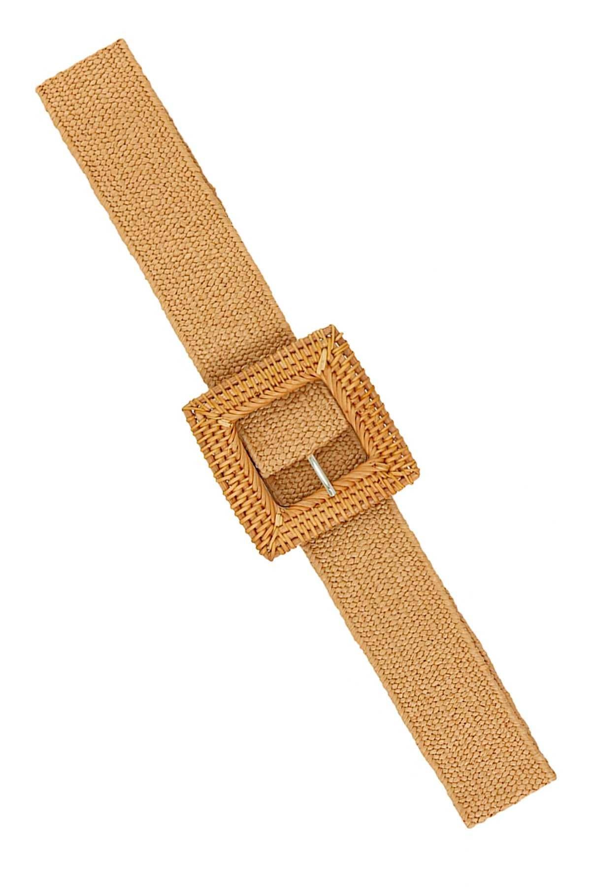 Square Buckle Accent Ratan Belt