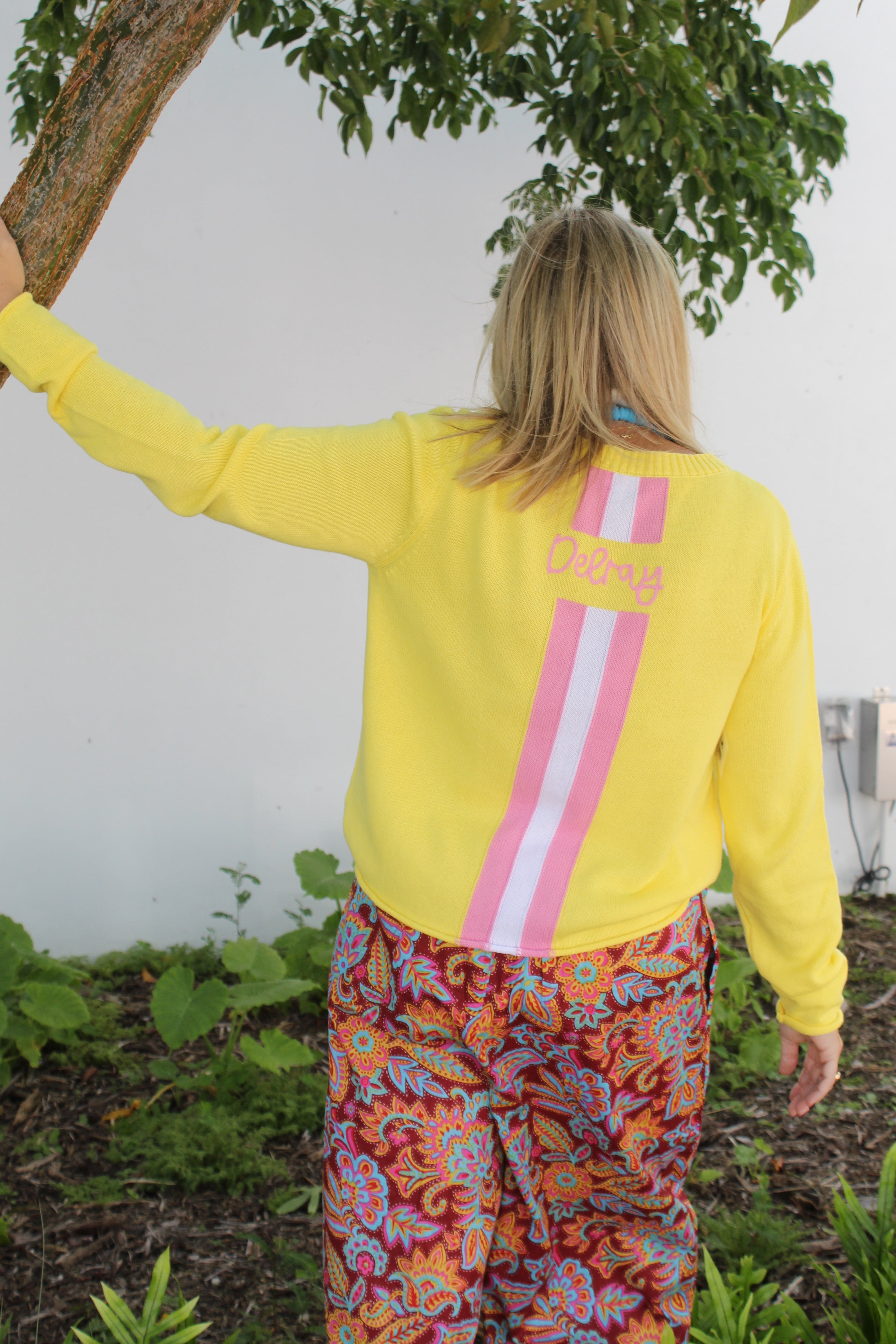 Racer Stripe Delray Sweater | Yellow/Pink image 1