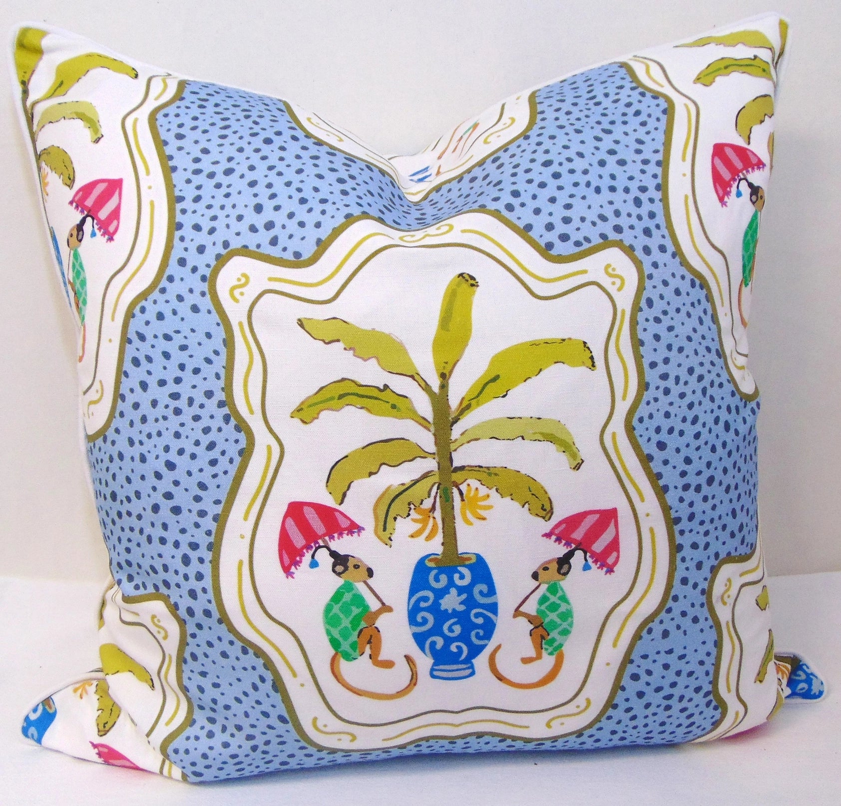 Limited Edition Monkey and Bananas Blue Pillow Cover image 0