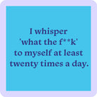 Blue square with purple text on a light blue background