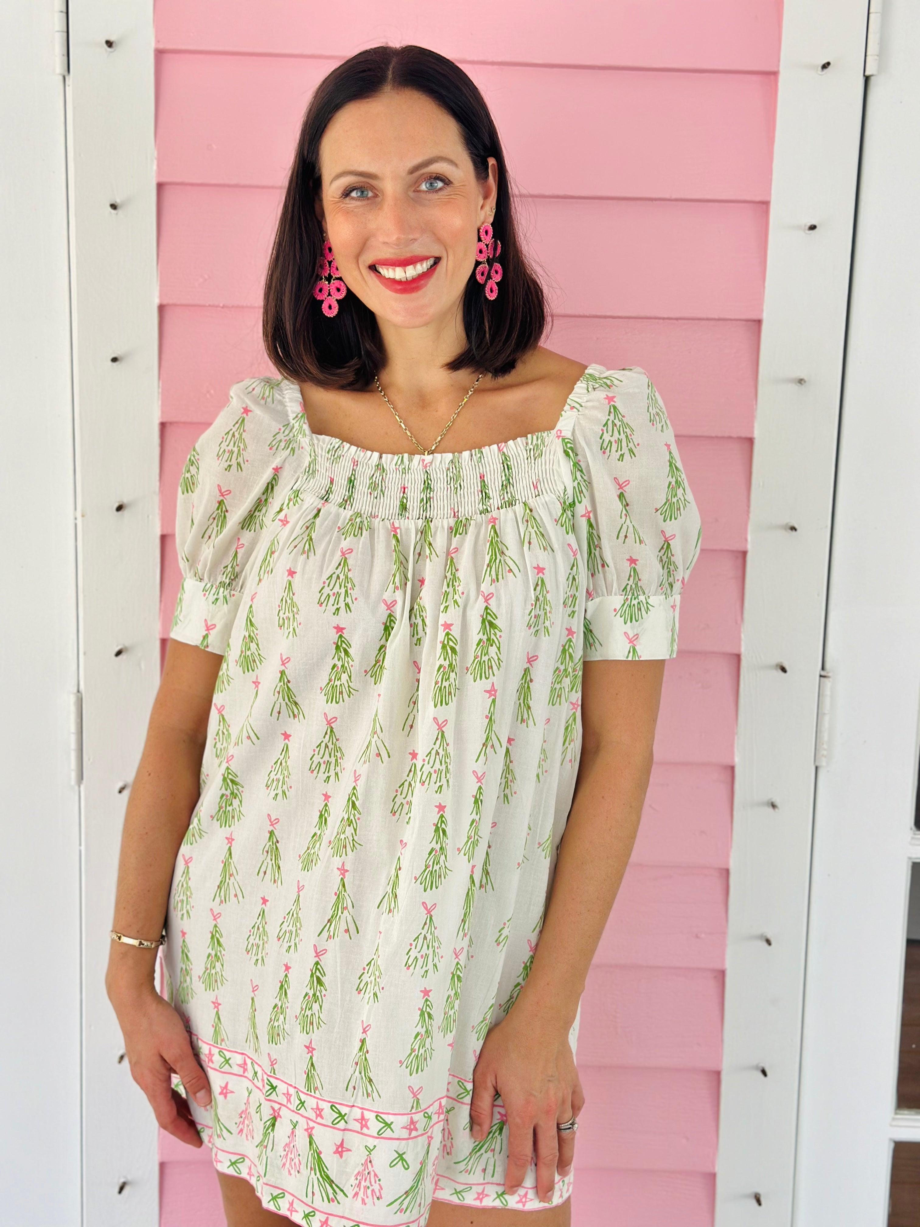 Square Neck Dress | Christmas Tree | Green image 2