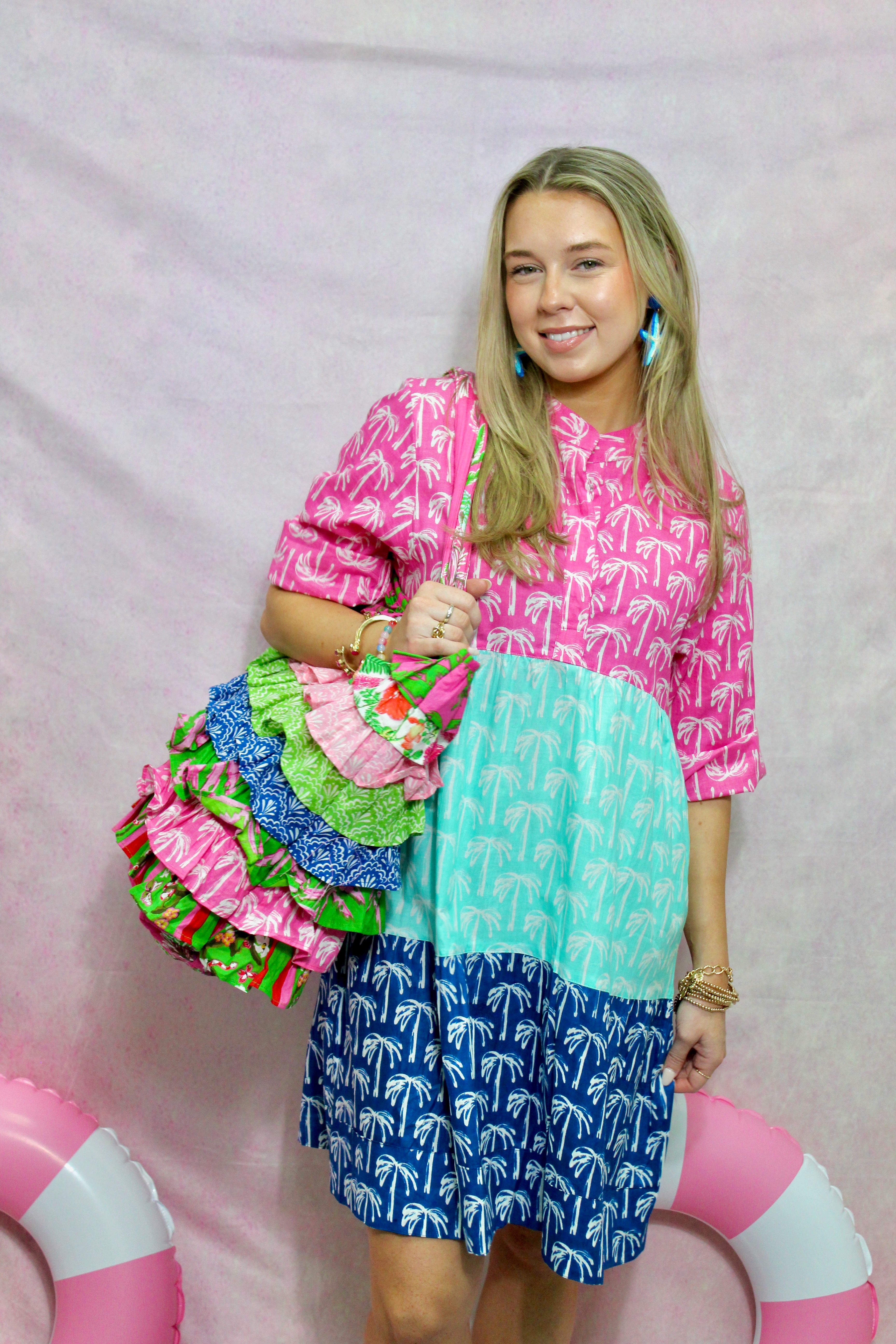 Clare Tiered Dress Short |  Tropical Palm | Multi image 1