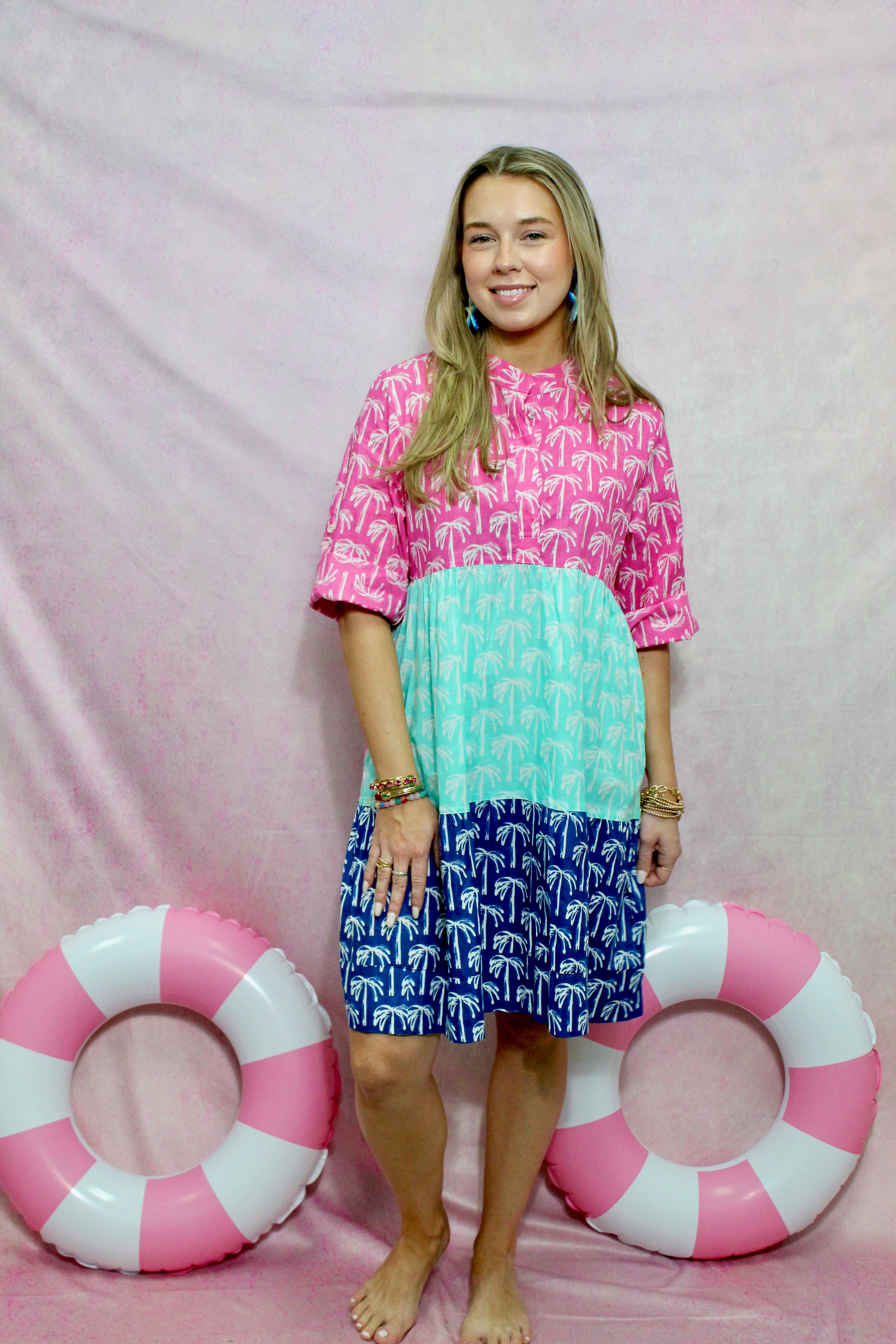 Clare Tiered Dress Short |  Tropical Palm | Multi image 0