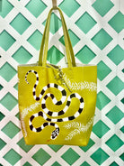 Hand-painted Snake on Olive Leather Tote image 0