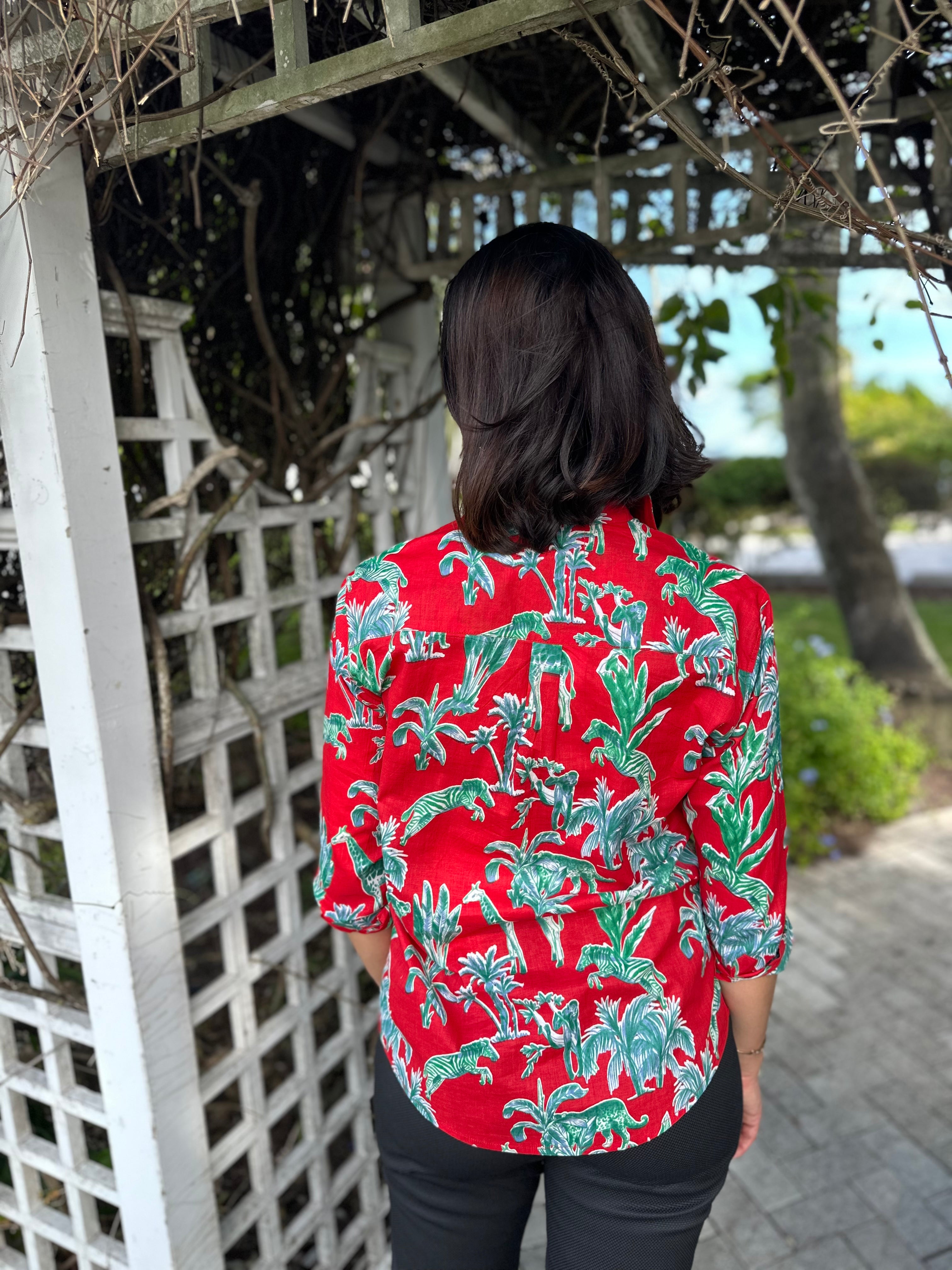 Boyfriend Shirt | Jungle Toile | Red/Green image 1