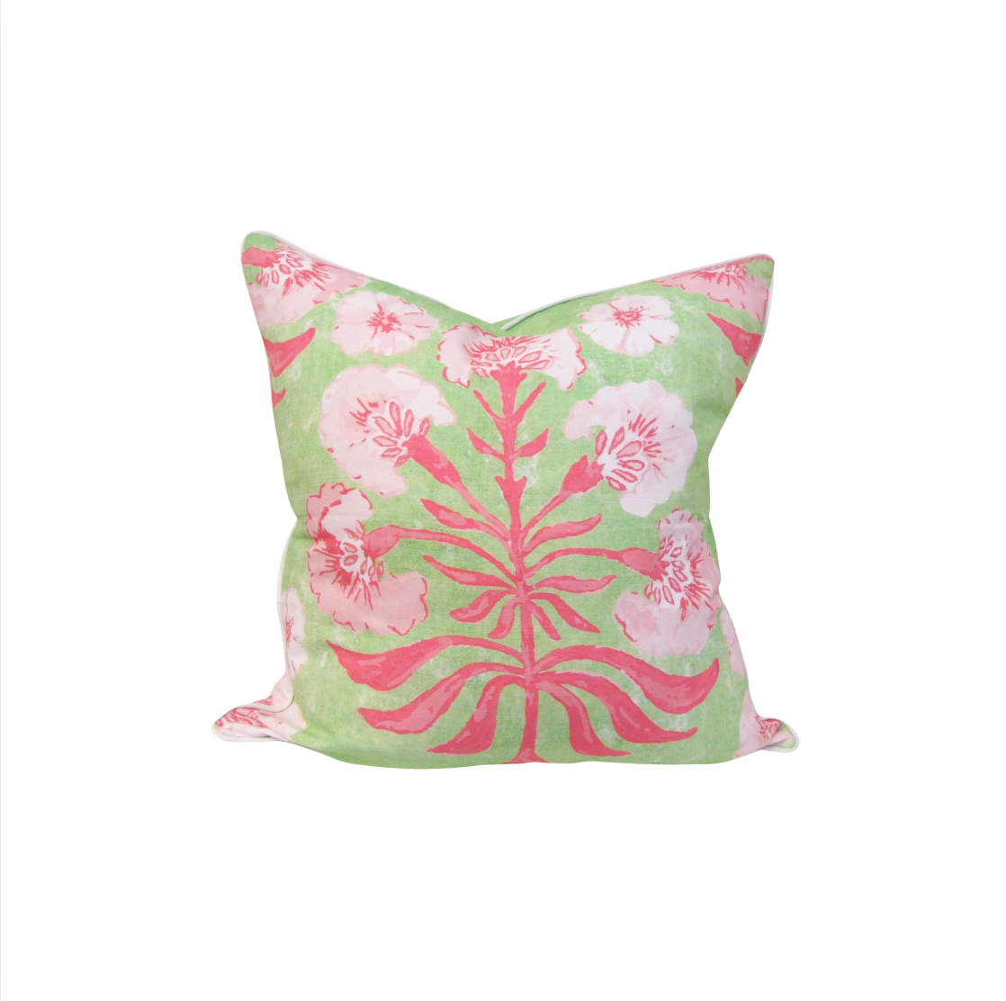 Pillow w/ Welt | Poppy Love | Pink/Green | 22"x22" image 0