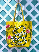 Hand-painted Floral Snake Tote image 0