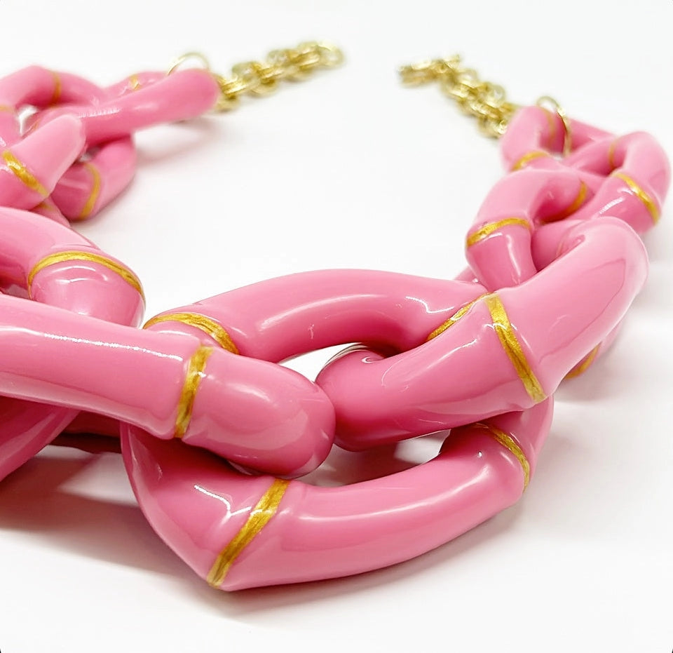 "the Michelle" - Bamboo Link Necklace - Pink image 1