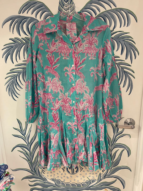 Ivy Dress | Jungle Toile | Pink/Aqua