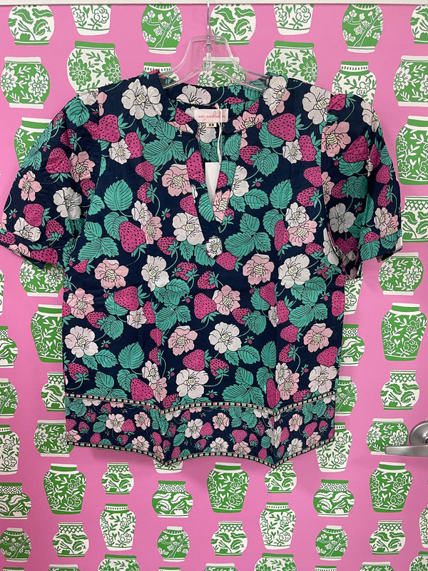 Maine Shirt | Vintage Strawberries | Navy