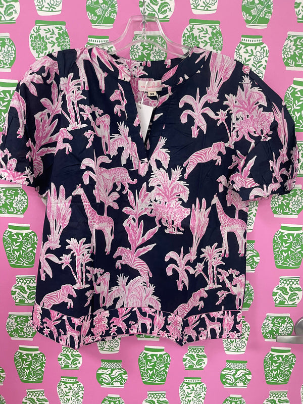 Maine Shirt | Jungle Toile | Navy/Pink