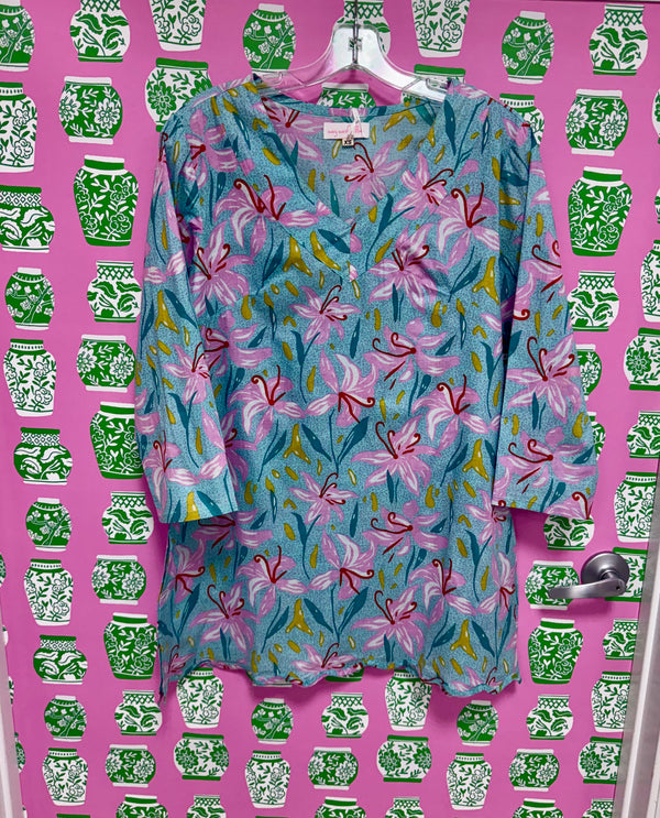 V-Neck Scalloped Tunic | Lily | Pink/Aqua