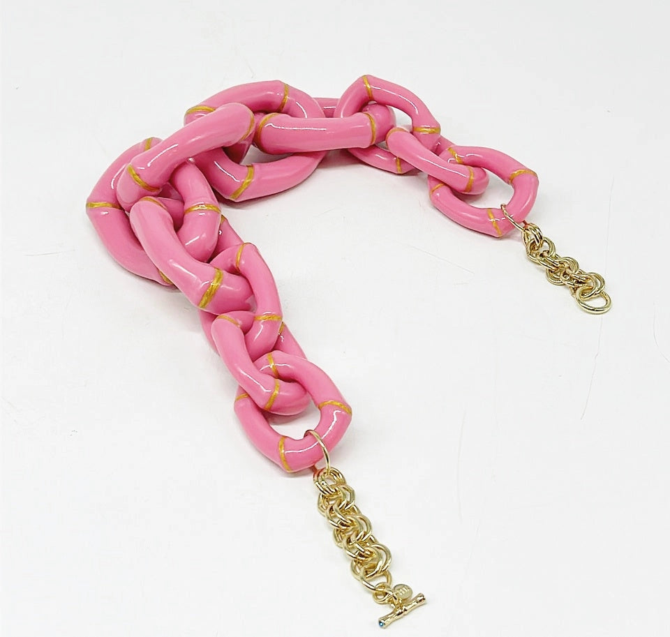 "the Michelle" - Bamboo Link Necklace - Pink image 3