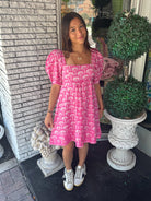Flora Dress | Little Palms | Pink image 1