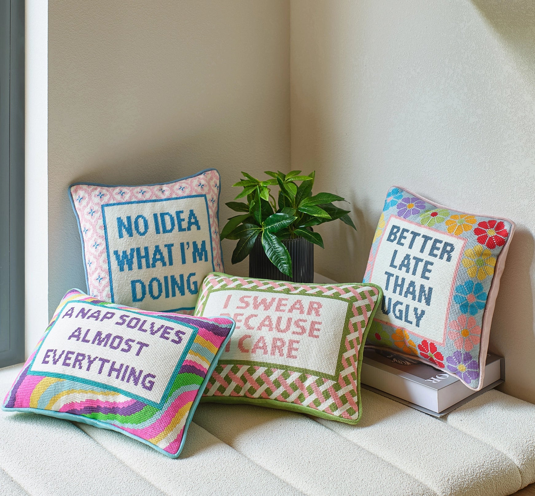 Better Late Than Ugly Embroidered Pillow image 2