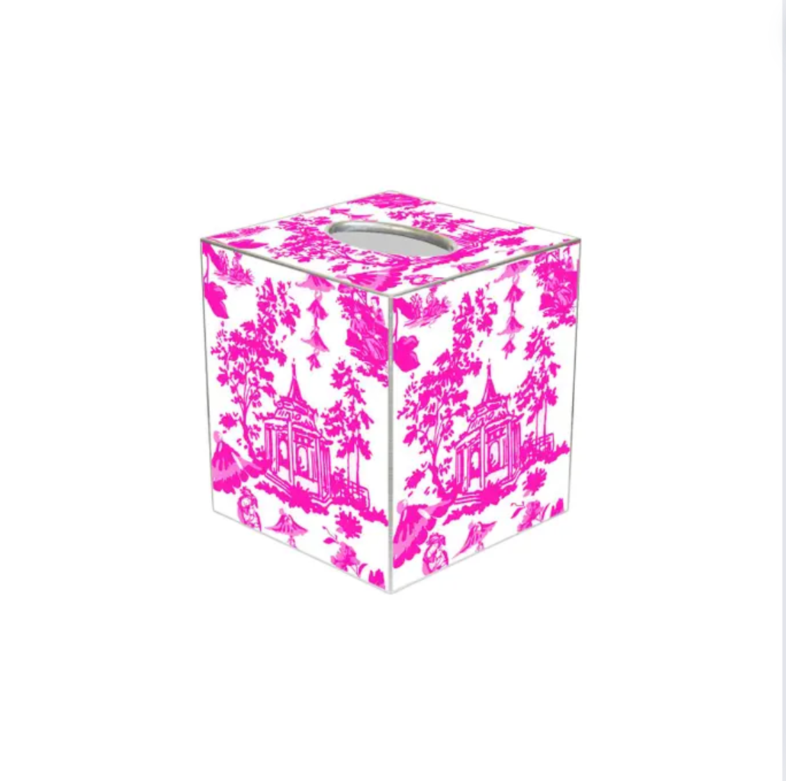 Tissue Box Holder | Chinoiserie Pagoda | Pink image 0