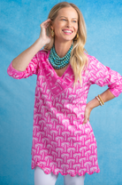 V-Neck Scalloped Tunic | Tropical Palm | Pink image 1