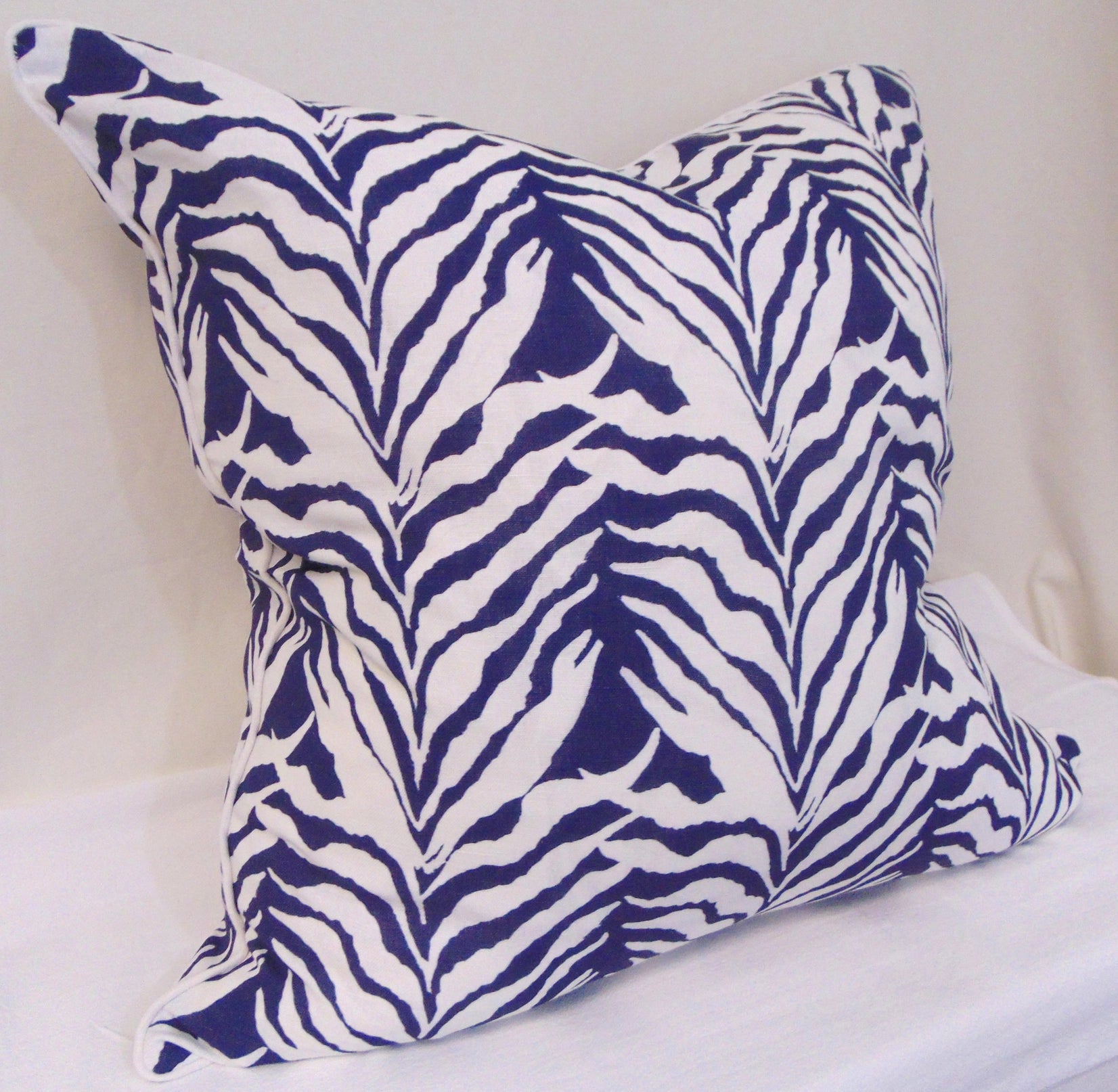 Limited Edition Seaweed Stripe Navy Pillow Cover with Welt image 1