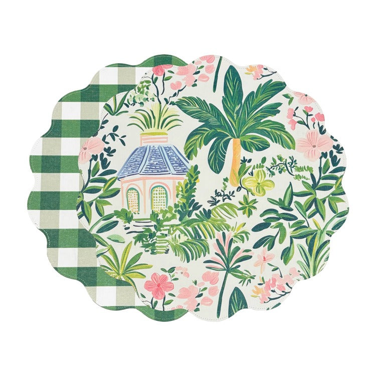 VIDA Cabana Reversible Round Placemats Set of 4 (Pink & Green) image 0