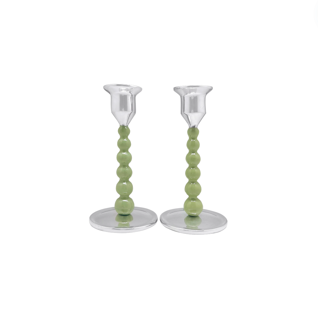 Pearled Green Small Candlestick Set image 0