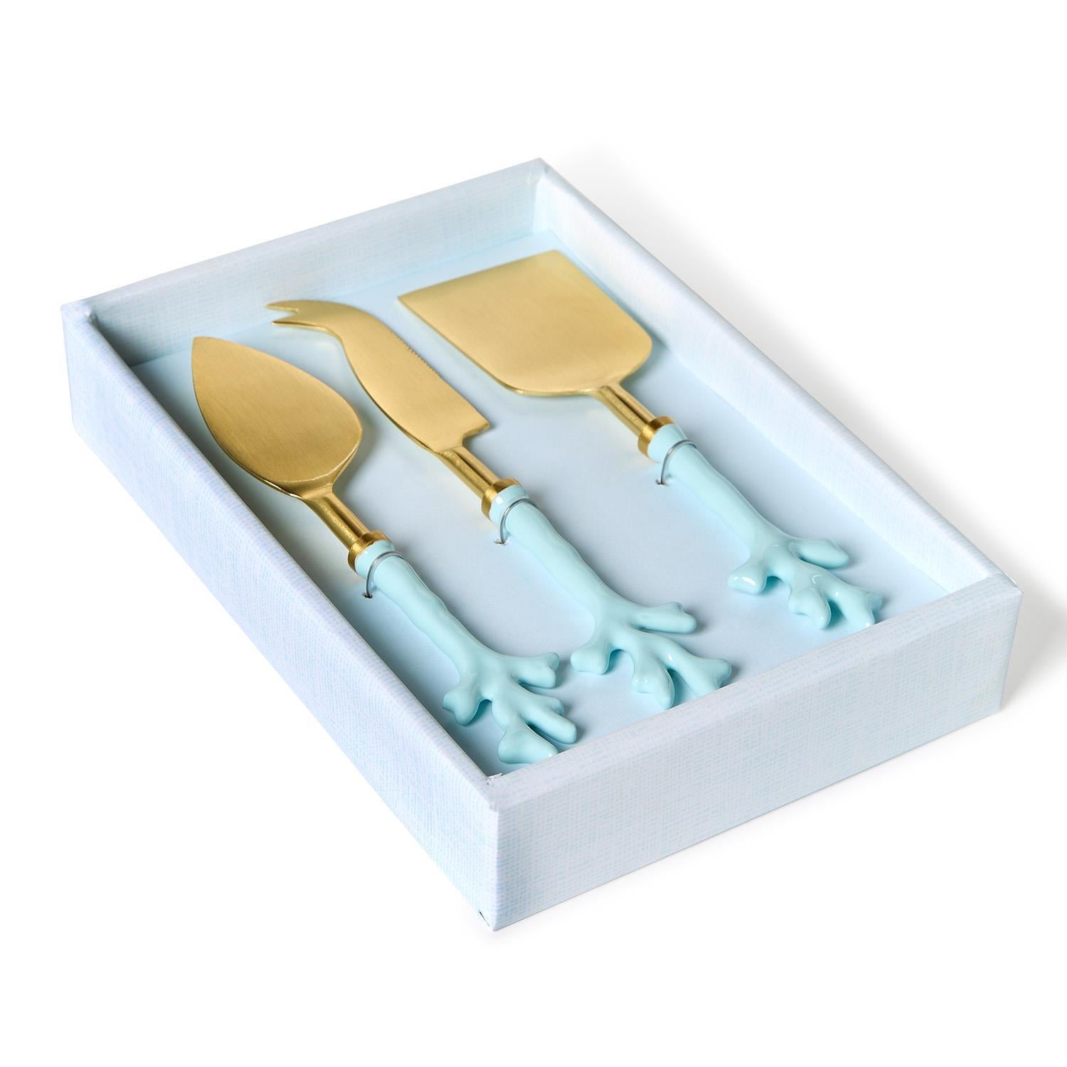 Set of 3 Seafoam Coral Cheese Knives in Gift Box (hand wash only) - Stainless St image 0
