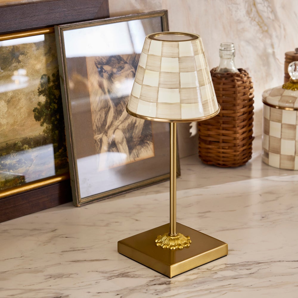 Mocha Check LED Rechargeable Cafe Table Lamp image 1